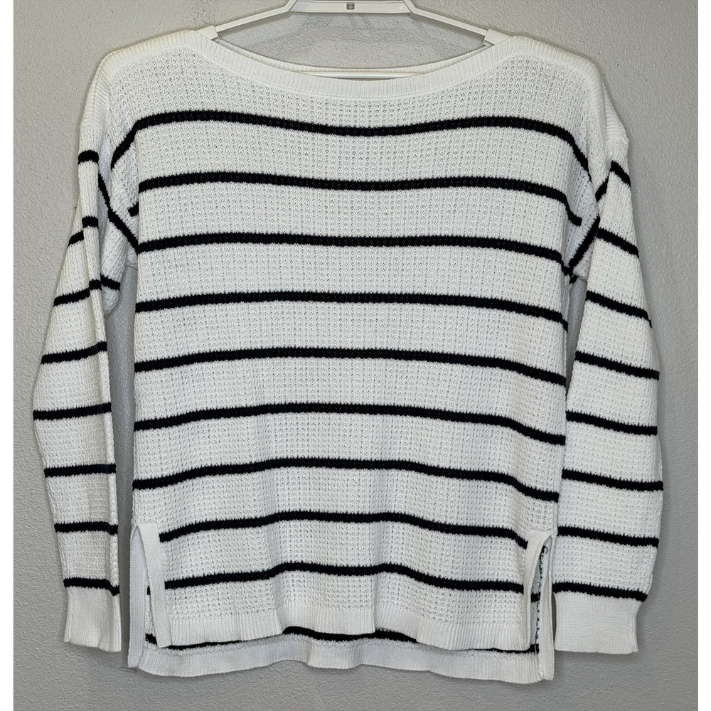 Lauren Ralph Lauren Boat Neck Sweater Womens Size Large White Blue Stripe Cotton